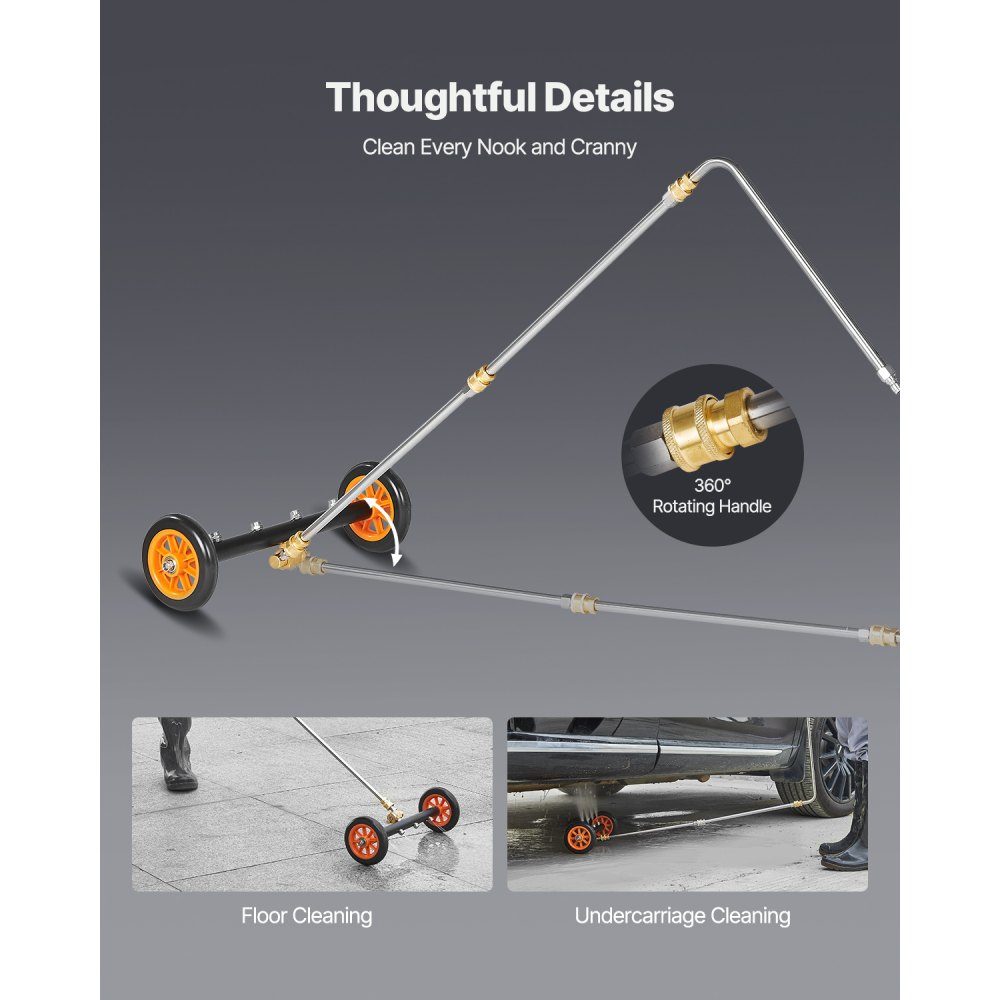 415mm Pressure Washer Underbody Cleaner, Stainless Steel Surface Cleaner, 4000 Max PSI, Angle Adjustment Gear, 4 Spray Nozzles, 2 Extended Bars for Driveway, Patio, Deck