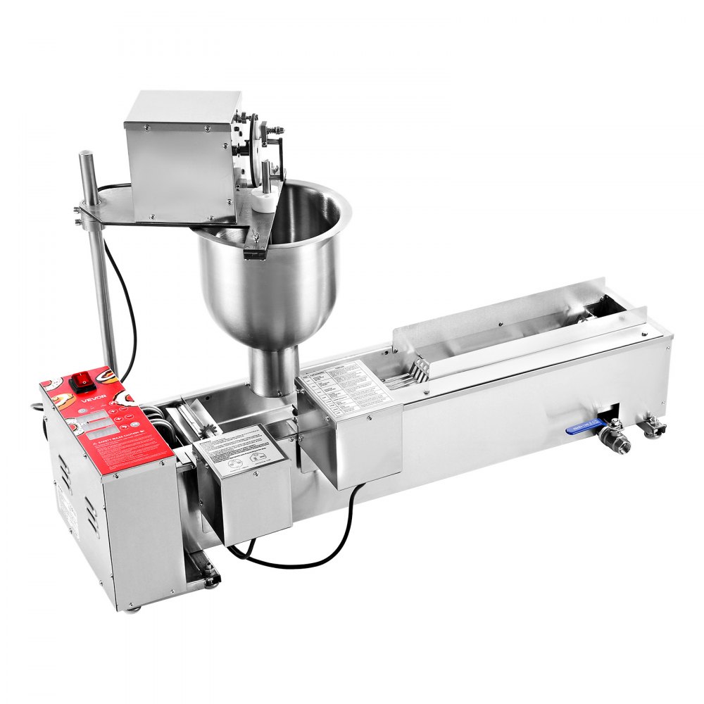 Commerciële automatische donutmachinemaker, roestvrijstalen enkele rij apparatuur (90 stuks / uur) Elektrische donutfriteuse met 3 vormmaten voor bakkerij, restaurants, café Commerciële automatische donutmachinemaker, roestvrijstalen enkele rij apparatuur (90 stuks / uur) Elektrische donutfriteuse met 3 vormmaten voor bakkerij, restaurants, café