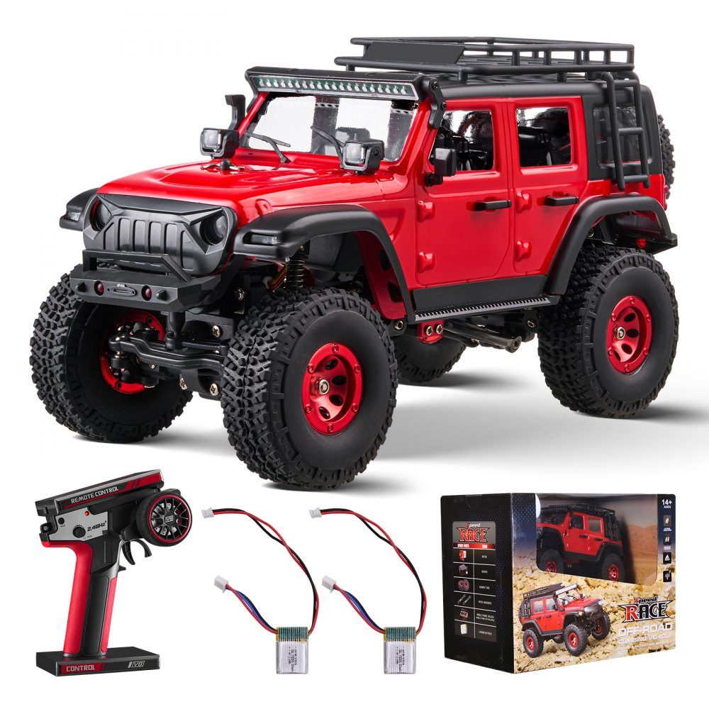 Auto met afstandsbediening, RC-auto op schaal 1:24, terreinwagen met 4WD met volledige verlichting en 2 oplaadbare batterijen, hobbyracewagen met 2 snelheden als cadeau voor kinderen vanaf 14 jaar