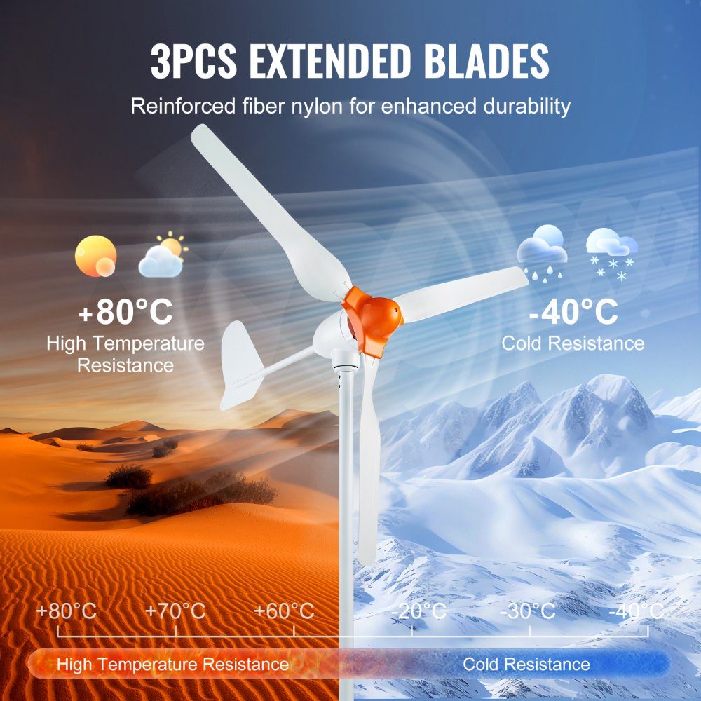 800W Wind Turbine, 12V Wind Generator, 3 Blade Wind Turbine Generator with MPPT Controller, Adjustable Wind Direction and 2.5m/s Starting Wind Speed, Suitable for Home, Farm, RV, Boat