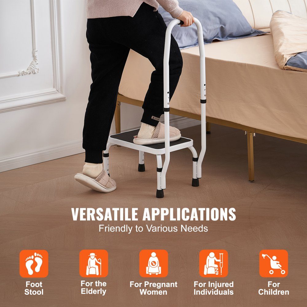 Huishoudladder 810 x 417 x 285 mm, trap, opklapbaar, stalen trap, 1 trede, trap, draagvermogen 150 kg, opklapbare trede, enkele trap, 810 mm hoog, keukenladder, antislip opstapje