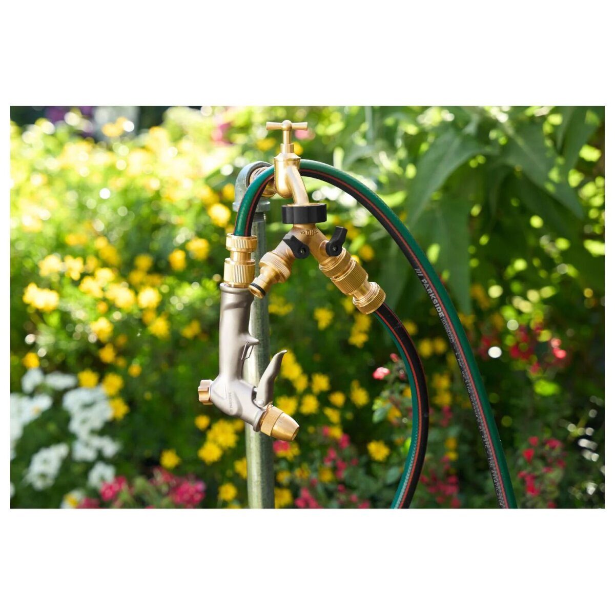 PARKSIDE® messing aansluitsysteem / 2-weg messing verdeler / messing kraan / messing tuinsproeier