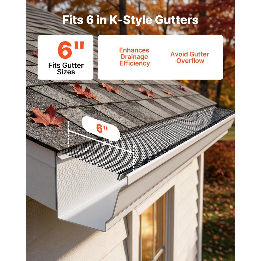 40 stuks gootbeschermers 152,4 mm, bladbeschermingsnet van gepoedercoat staal, gootbladbeschermers op maat te knippen met een totale lengte van 36,58 m, bladbeschermers met gaten van 6 mm voor huizen, carports, zwart
