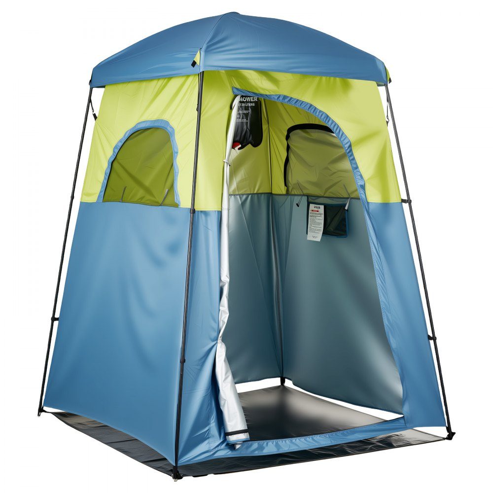 Shower tent with 1 room & shower bag, toilet tent (1676x1676x2184 mm) changing tent including pegs and ropes as well as carrying bag and support poles made of 150D Oxford fabric for camping beach fishing in green
