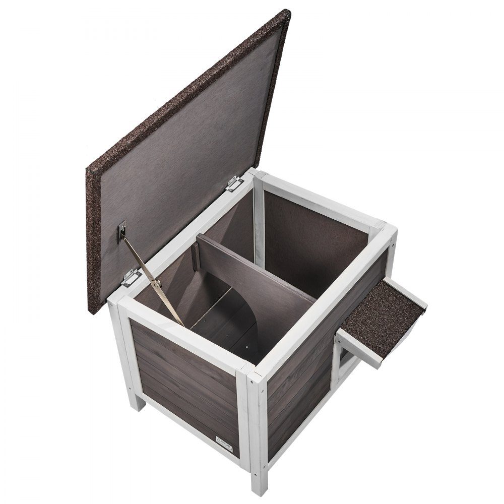 Outdoor Cat House Weatherproof Wild Cat Shelter for Multiple Cats Outdoor Wooden Cat Rabbit House Fully Foam Insulated Open Roof PVC Door Flaps 61 x 50 x 53 cm (L x W x H)