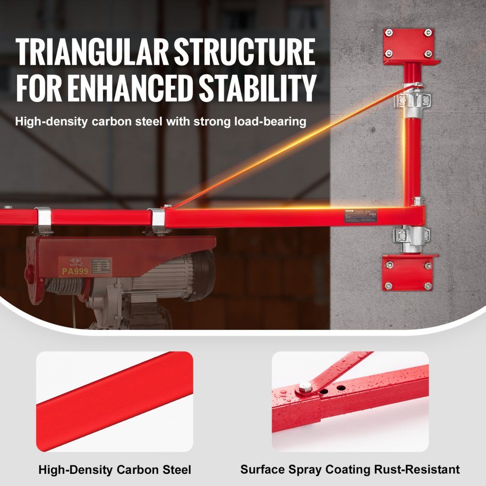 Electric Lift Support Arm 600kg Load Capacity Lift Bracket Swivel Arm with Rod Steel Lift Frame 180° Rotating Scaffolding Lift Arm Winch Lifting Arm for Workshop Garage