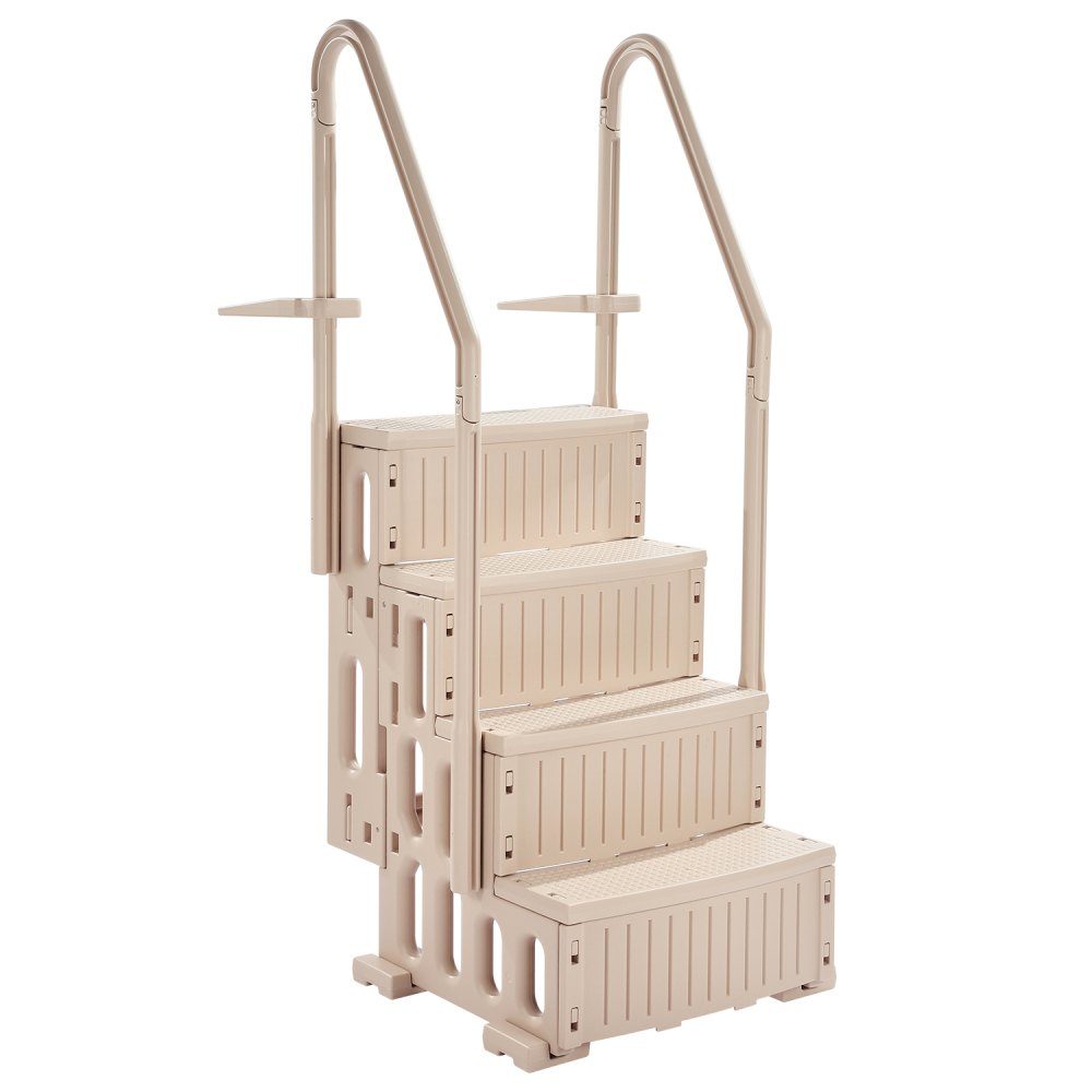 Swimming Pool Ladder, 4 Step Stairs with Double Handrail and Heavy Duty Non-Slip Steps, Maximum Load 400 Pounds, for 48-54 Inch Pools with Any Patio Surface, Taupe