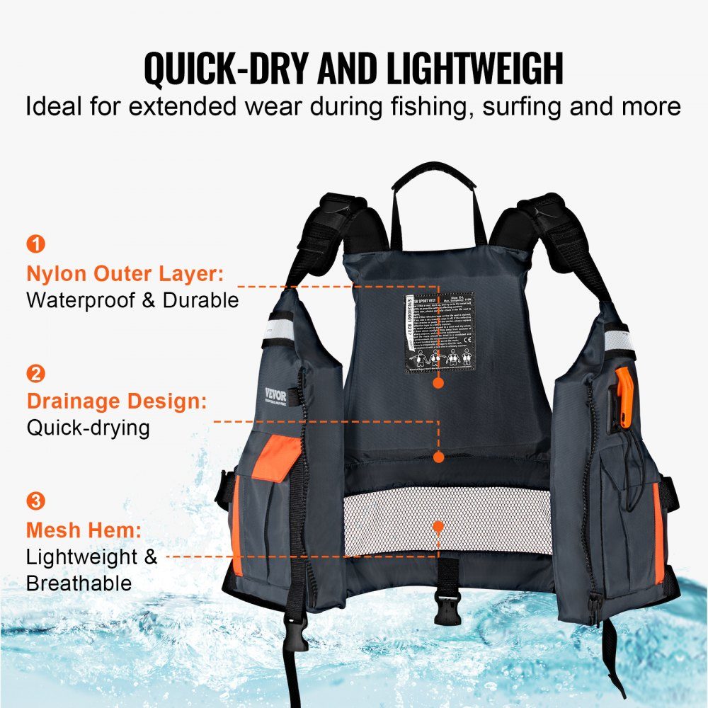 Water Sports Life Jacket PFD 110N Buoyancy Vest Waterproof Nylon Life Jacket for Water Activities Fishing Kayaking Surfing Boating Men Women XL