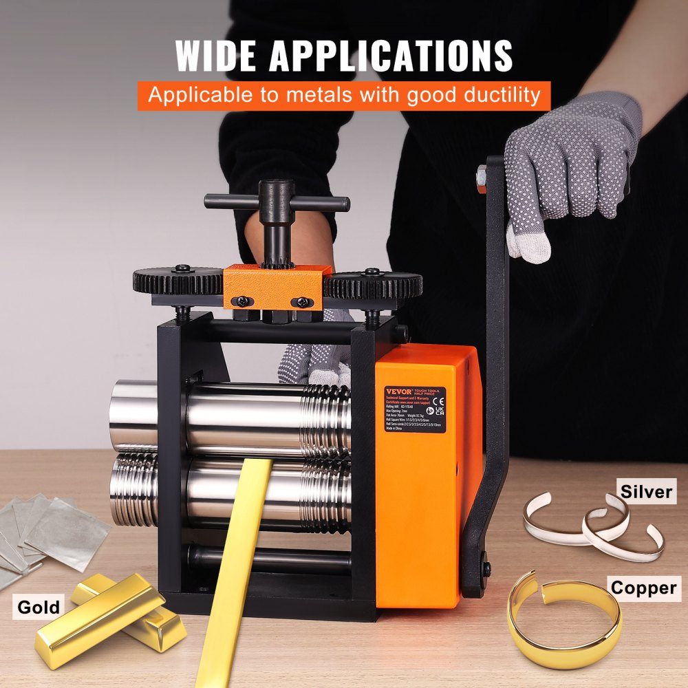 3 in 1 hand rolling mill machine 76mm combination rolling mill, hand rolling mill jewelry rolling mill adjustable thickness 0.1-7mm, hand rolling mill machine for gold, K-gold, pure silver, 925 silver etc