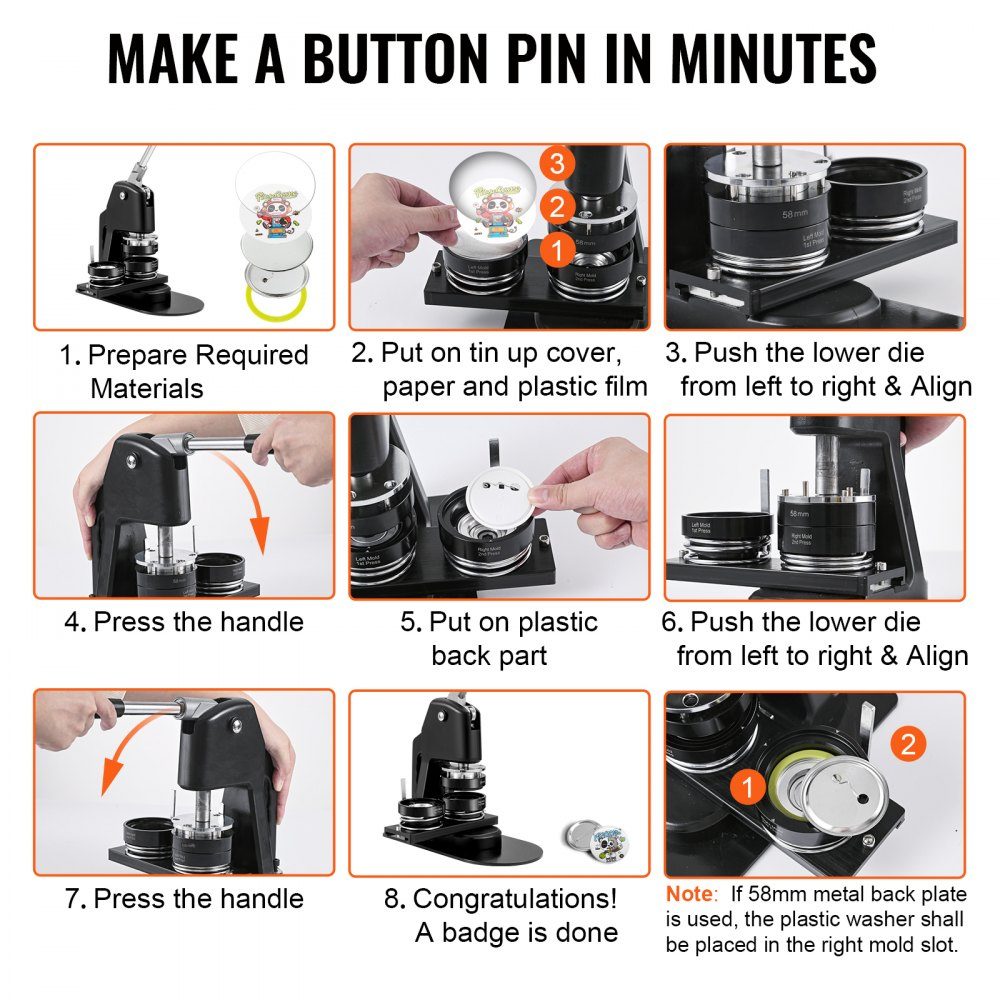 Buttonmaschine Buttonmaschine 200 Stück 58 mm & 300 Stück 25 mm, Button-Stanzpresse inkl. Mr. Panda Zauberbuch & Inbusschlüssel, Button-Maker aus Aluminiumlegierung für Abzeichenpresse