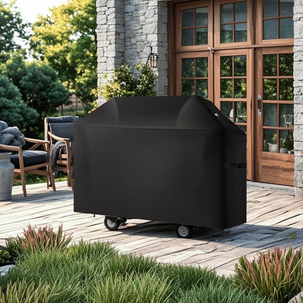 Grillabdeckung Grillhaubenplane (1321 mm) für Außengrills, wasserdicht & wetterfest, strapazierfähiges 600D-Polyester, einfaches An- und Ausziehen, mit Klettbändern