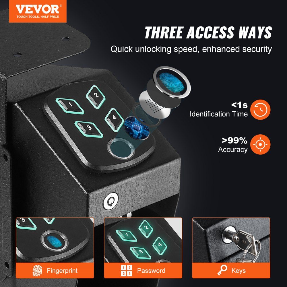 Gun Safe, Wall Mounted Gun Safe, 1 Gun, Gun Safe for Fingerprint, Key or Password, Cold Rolled Steel Gun Safe, 370 x 190 x 86mm, Gun Cabinet Wall Safe