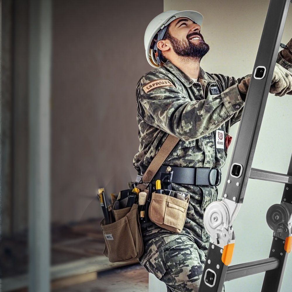 Mehrzweckleiter, 7-in-1-Multifunktionsleiter, A-Rahmen, 5-stufige Teleskopleiter, Leitergestell 5800 mm, verstellbare Hochleistungsleiter, 150 kg Tragfähigkeit für den Heimgebrauch im Freien