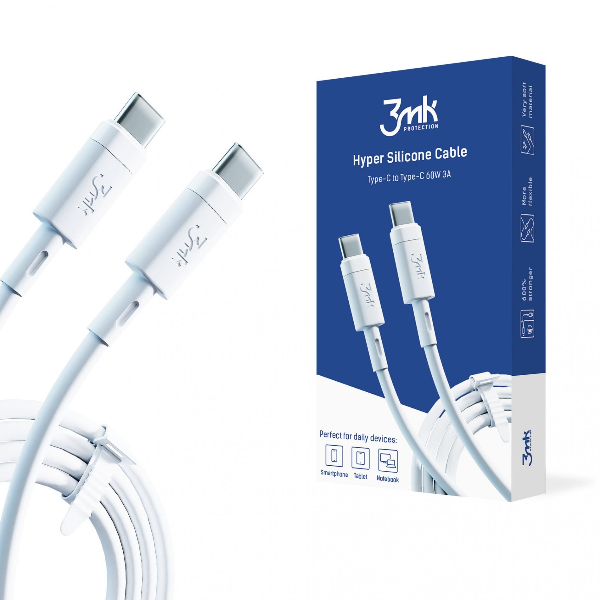 3MK KABEL USB-C TYP-C 60W 3A HYPER SILICONE CABLE – Art.-Nr. HT-49959