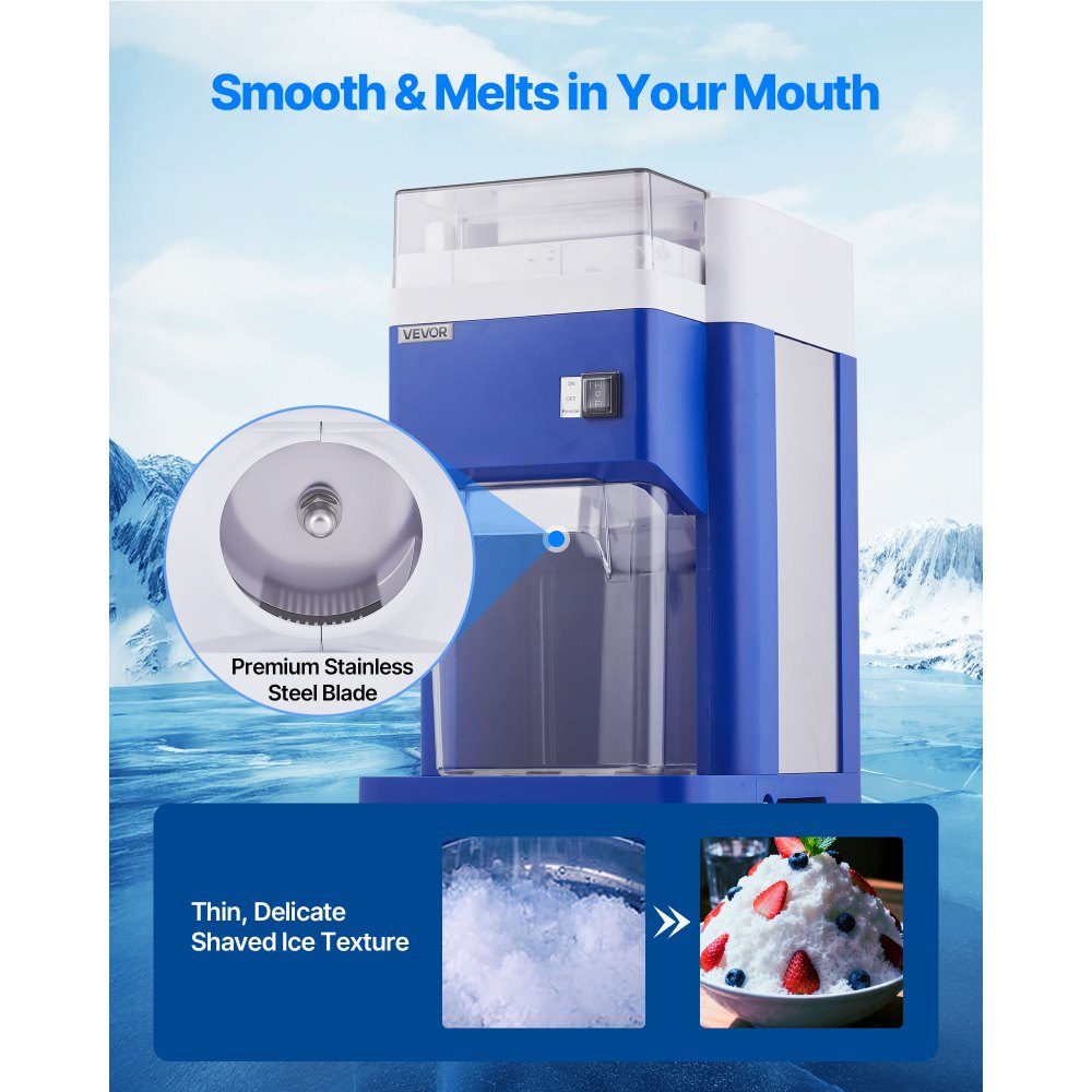 Commerciële ijsscheermachine Sneeuwkegelmachine 1,8 liter Fijn en pluizig mit 300-W-Motor en roestvrijstalen messen Commerciële ijsbreker voor dessertwinkel Familiebijeenkomst Restaurant Blauw
