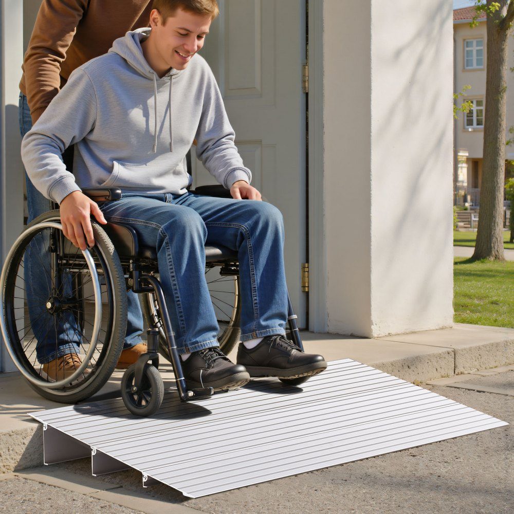 Türschwellenrampe, 423 x 864 x 87 mm, Rollstuhlrampe aus Aluminiumlegierung mit 360 kg Tragfähigkeit, Bordsteinrampen für Heimtreppen für Rollstühle, Roller, Gehhilfen, Fahrräder, Dreiräder