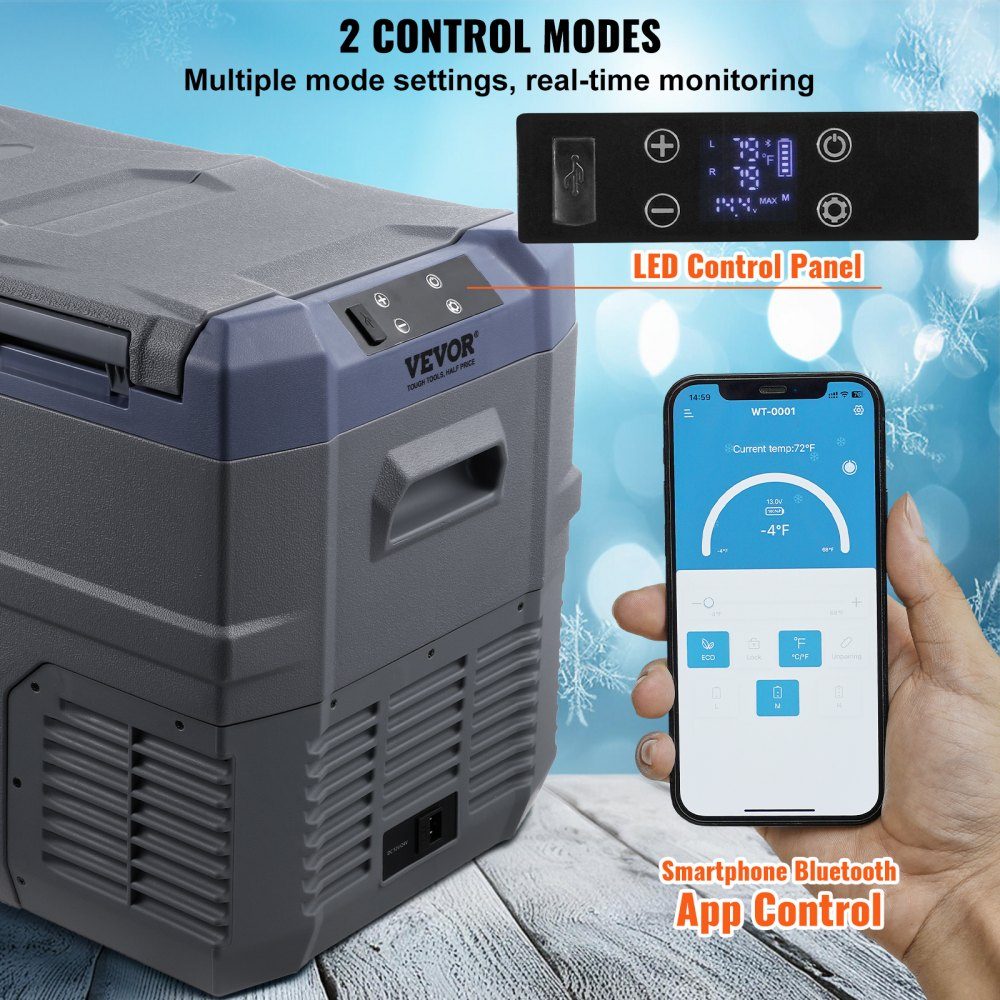 Car Fridge, 32L Portable Dual Zone Freezer, 12V Car Fridge, Adjustable Range from -4℉ to 68℉, 12/24V DC and 100-240V AC Compressor Cooler for Camping, RV