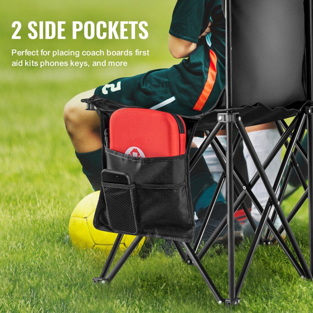Portable Folding Bench, 6 Seater Folding Side Bench, Outdoor Camping Bench Chair with Carry Bag and Backrest, Team Sports Side Bench for Football Fishing, No Assembly Required, Instant Sitting, Black