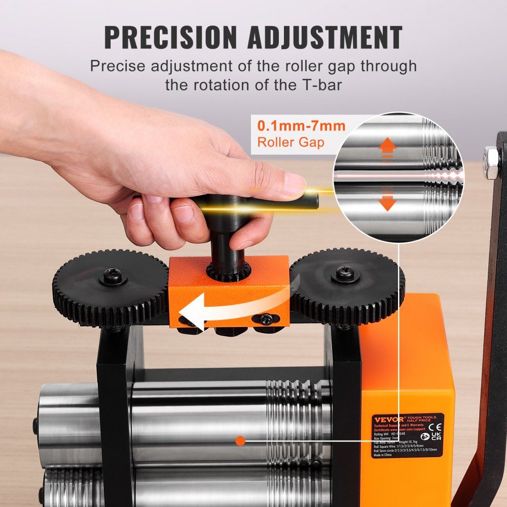 3 in 1 hand rolling mill machine 76mm combination rolling mill, hand rolling mill jewelry rolling mill adjustable thickness 0.1-7mm, hand rolling mill machine for gold, K-gold, pure silver, 925 silver etc