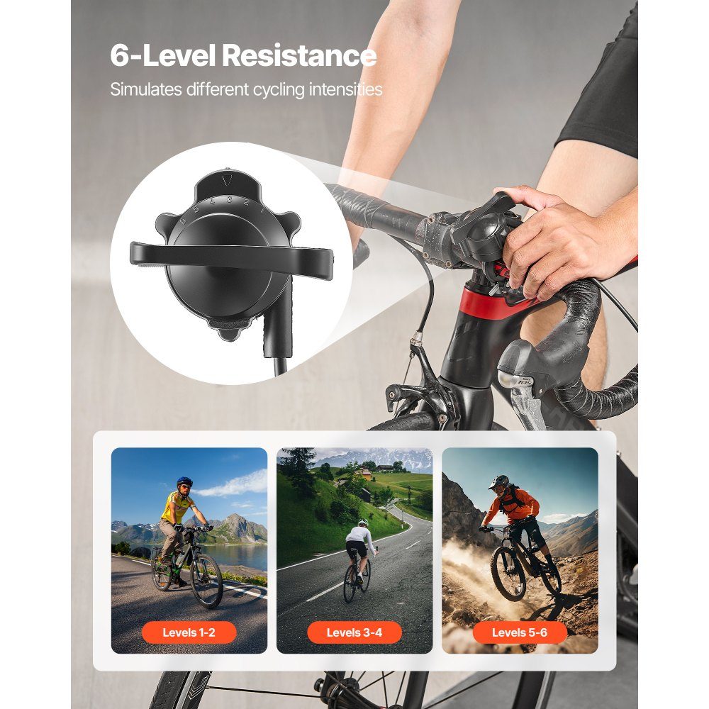 Bike Roller Trainer, Bike Trainer for 24-27"/700C Wheels, 6 Level Resistance, Foldable Magnetic Bike Trainer, Exercise Bike with Quick Release and Front Wheel Pad, Black