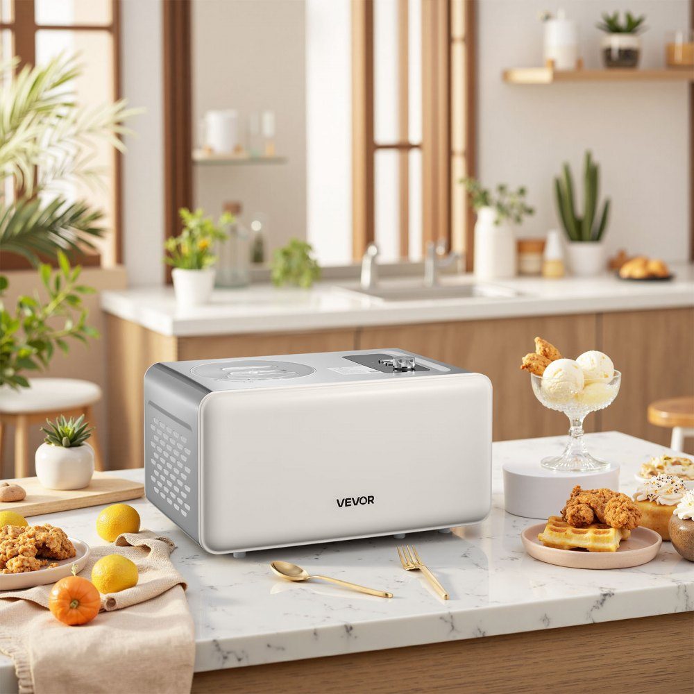 Automatic Ice Cream Maker 2 QT with Built-in Compressor (150W), No Prefreezing, Ice Cream Maker with 3 Modes, Electric Ice Cream Maker, Frozen Sorbet Machine for Home Kitchen