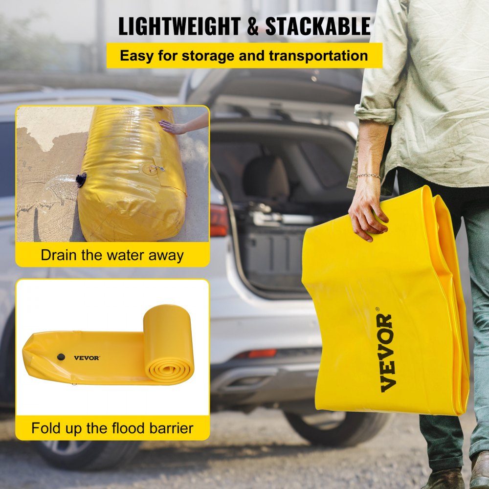Barrière contre les inondations Protection contre les inondations de 290 L, sacs de sable de silo de 300 kg, protection contre les inondations et étanchéité de 7,32 m x 25,4 cm x 15,3 cm, barrière d'eau en PVC, prévention des crises et réutilisable