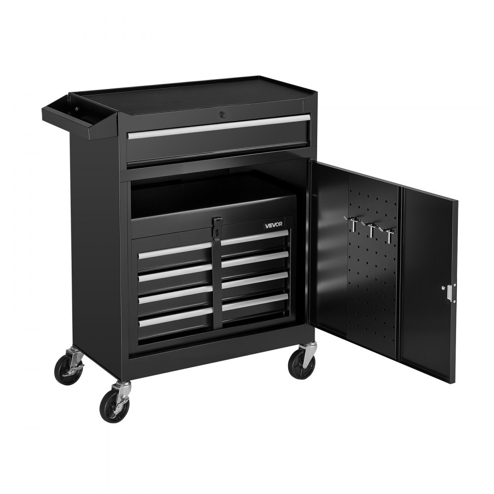 Werkplaatswagen, 2-in-1 design gereedschapswagen met 5 laden en uitneembare metalen gereedschapskist, sluitstang, beschermende voering en gereedschapsrek, garage-organizer voor magazijn, werkplaats Werkplaatswagen, 2-in-1 design gereedschapswagen met 5 laden en uitneembare metalen gereedschapskist, sluitstang, beschermende voering en gereedschapsrek, garage-organizer voor magazijn, werkplaats