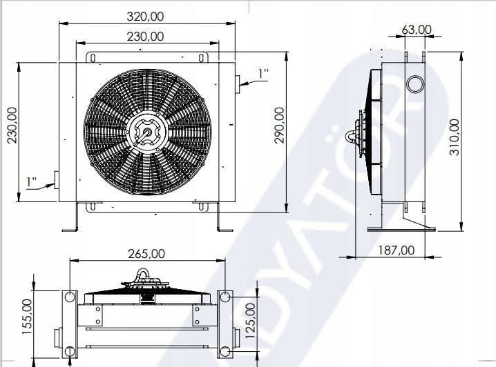 Hydraulikölkühler mit 12V DC-Lüfter und Thermostat – 100 l/min