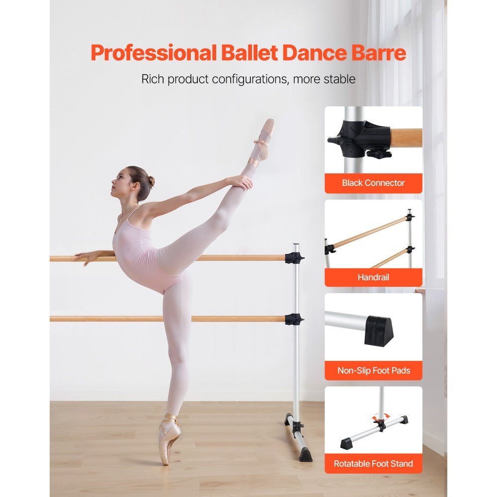 Ballettstange Tanzstange freistehende Doppelstange, höhenverstellbar (170-1165 mm) Dehnstange aus Holz für Ballettübungen, Gleichgewichtstraining, Entspannungsübungen