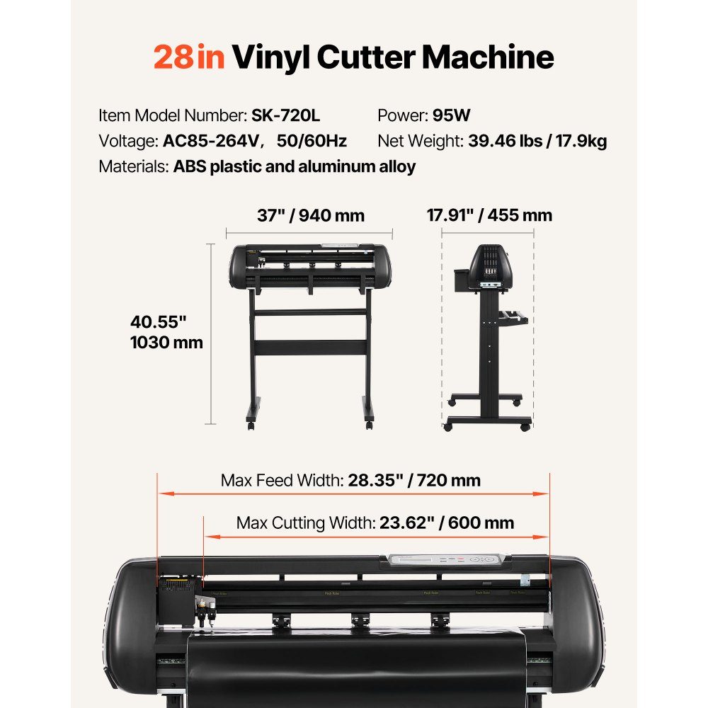 Vinyl-Schneidemaschine mit 72 cm maximaler Vorschubbreite, Doppelmessern und LED-Anzeige, verstellbares Vinyl-Schneideplotter-Set mit Aufkleberbögen, Transferfolien und Signmaster-Software