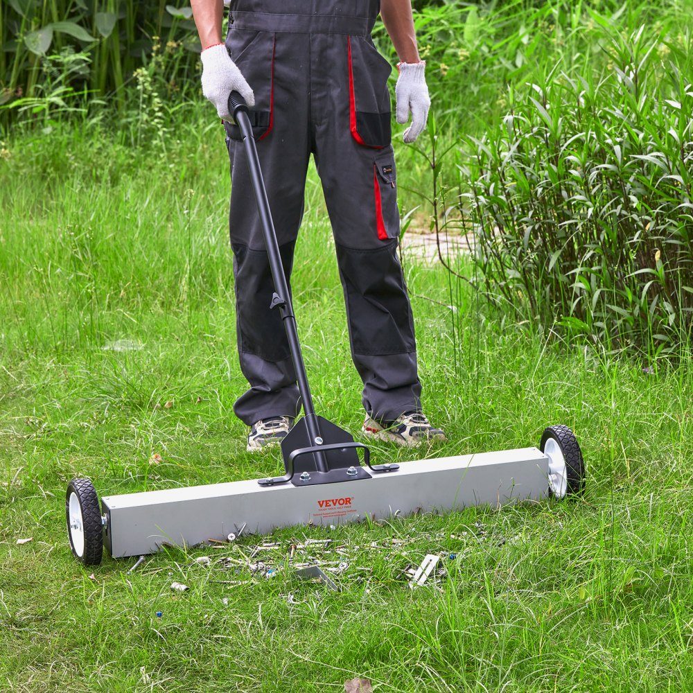 36 Inch Wheeled Magnetic Sweeper, 55 Pound Capacity, with Extendable Magnetic Pickup Tool, Adjustable Handle, Magnetic Pickup Sweeper for Picking Up Nails and Screws, for Workshop, Garage, Yard