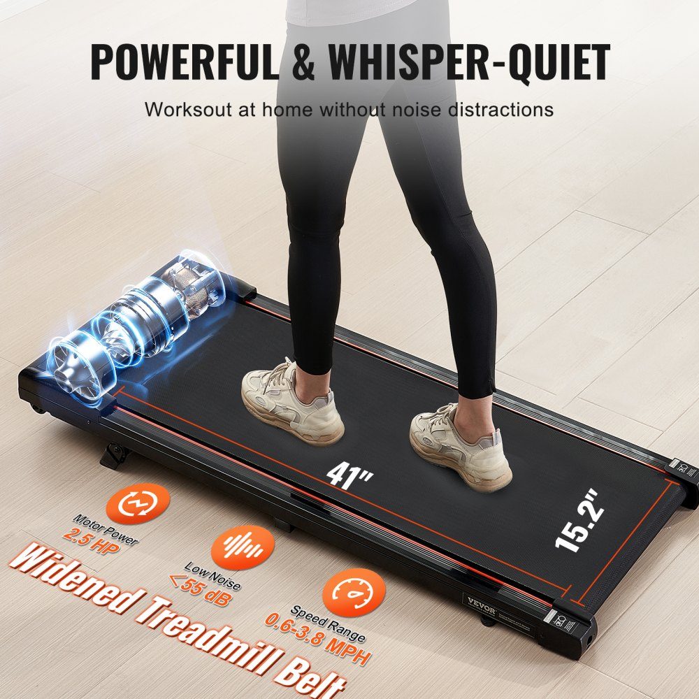 Walking Pad Laufband unter dem Schreibtisch, Laufband für die Arbeit, Arbeitslaufband mit 120 kg Tragkraft, tragbares Pad mit 2,5 PS, Fernbedienung, LED-Anzeige 1-6 km/h einstellbar