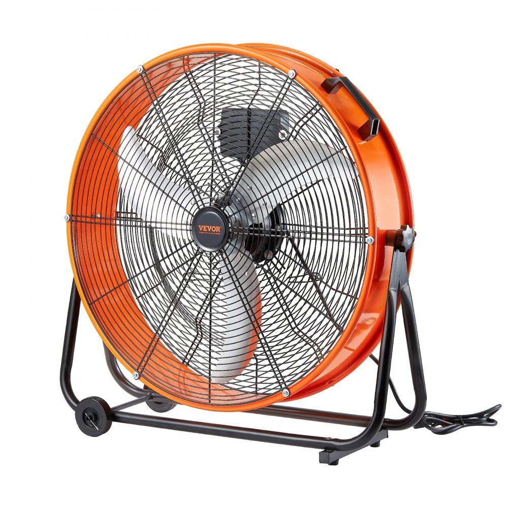 Ventilateur à tambour, ventilateur de sol, usage commercial robuste, vitesse continue 8900 CFM, inclinaison réglable à 360°, ventilateur de sol industriel pour entrepôt, atelier, usine