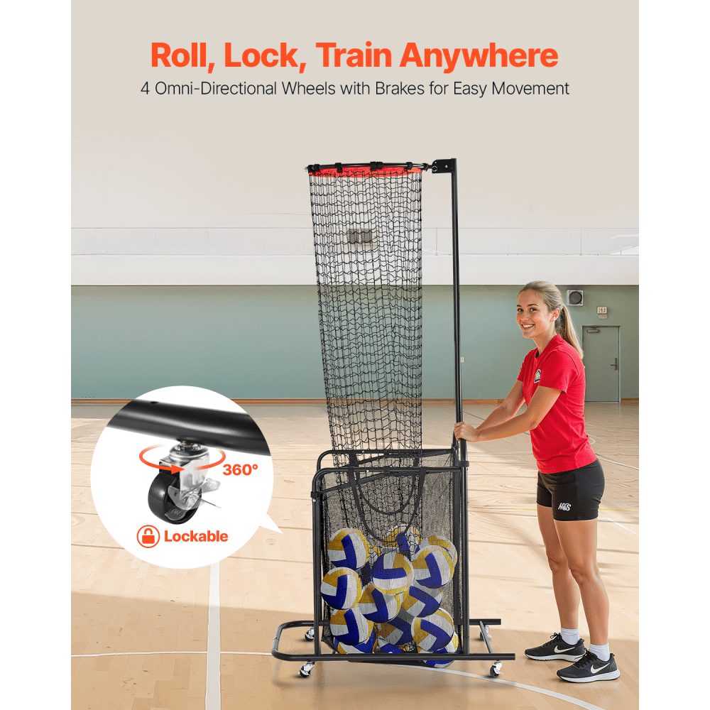 Volleyball Training Net, Angle & Height Adjustable Volleyball Trainer, Portable Practice Net with Trolley & Wheels & Carry Bag, Professional Serve & Smash Training