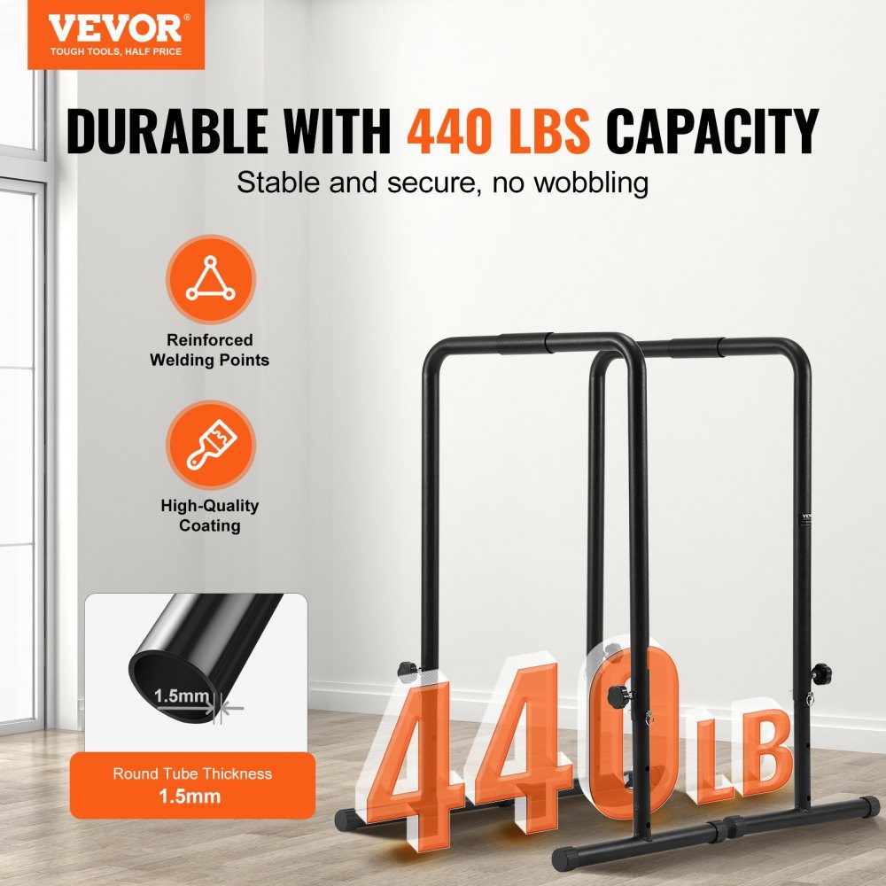 Dip Bar Dip Stand Station with Adjustable Height 200kg Fitness Workout Dip Bar Station Stabilizer Parallette Push Up Stand Parallel Bar Strength Training Home Gym