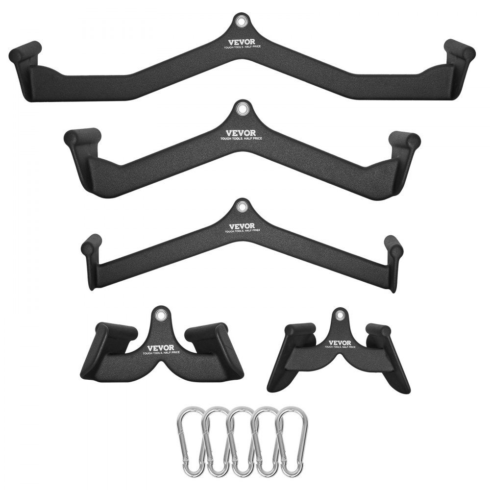 Latzug-Aufsätze, Rudergerät mit Kabelzug, T-Bar, V-Bar, 5er-Set, Trizeps-Zugstange, gummibeschichteter Griff für Rückenkrafttraining, Bizeps-Curl, Trizeps-Lat-Zugstange für Fitnessstudio