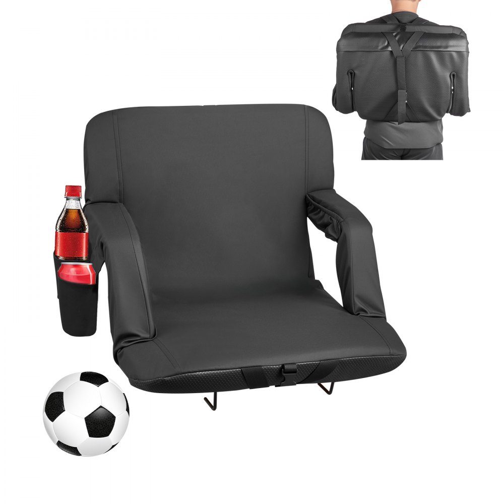 Stadionsitzkissen mit 6 verstellbaren Winkeln, gepolsterter Stadionstuhl (584,2 mm breit) mit Armlehne, Rückenlehne und Getränkehalter, Tribünensitz für Picknicks, Strandsport, Gaming