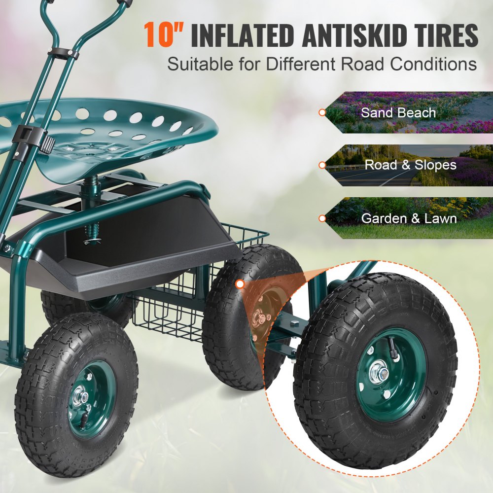 Rollsitz, Werkstattwagen aus Stahl, belastbar bis 136kg, Gartenwagen mit 25cm Griff und 45-54cm höhenverstellbarem Sitz, Rollwagen, 30PSI Reifendruck, Arbeitssitz, Gartensitz, grün Rollsitz, Werkstattwagen aus Stahl, belastbar bis 136kg, Gartenwagen mit 25cm Griff und 45-54cm höhenverstellbarem Sitz, Rollwagen, 30PSI Reifendruck, Arbeitssitz, Gartensitz, grün