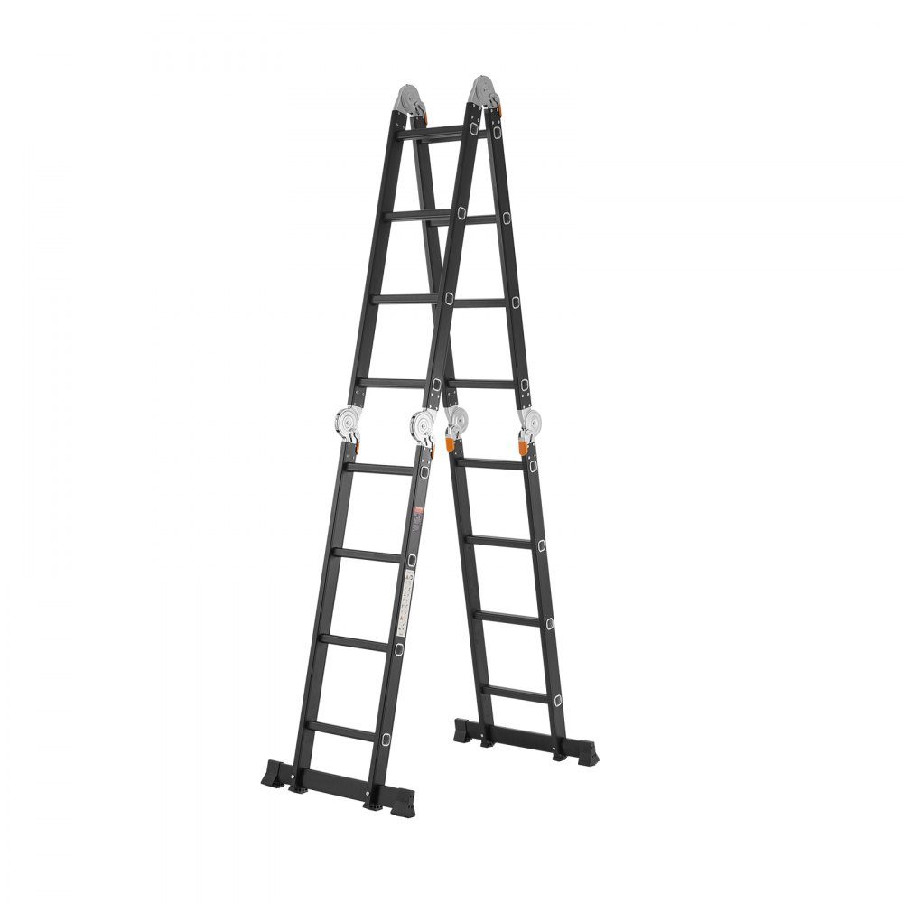 Mehrzweckleiter, 7-in-1-Multifunktionsleiter, A-Rahmen mit 4 Stufen und Gerüstbrett, Teleskopleiter, Leitergerüst 4650 mm, Strapazierfähig, 150 kg Tragkraft, Verwendung im Freien