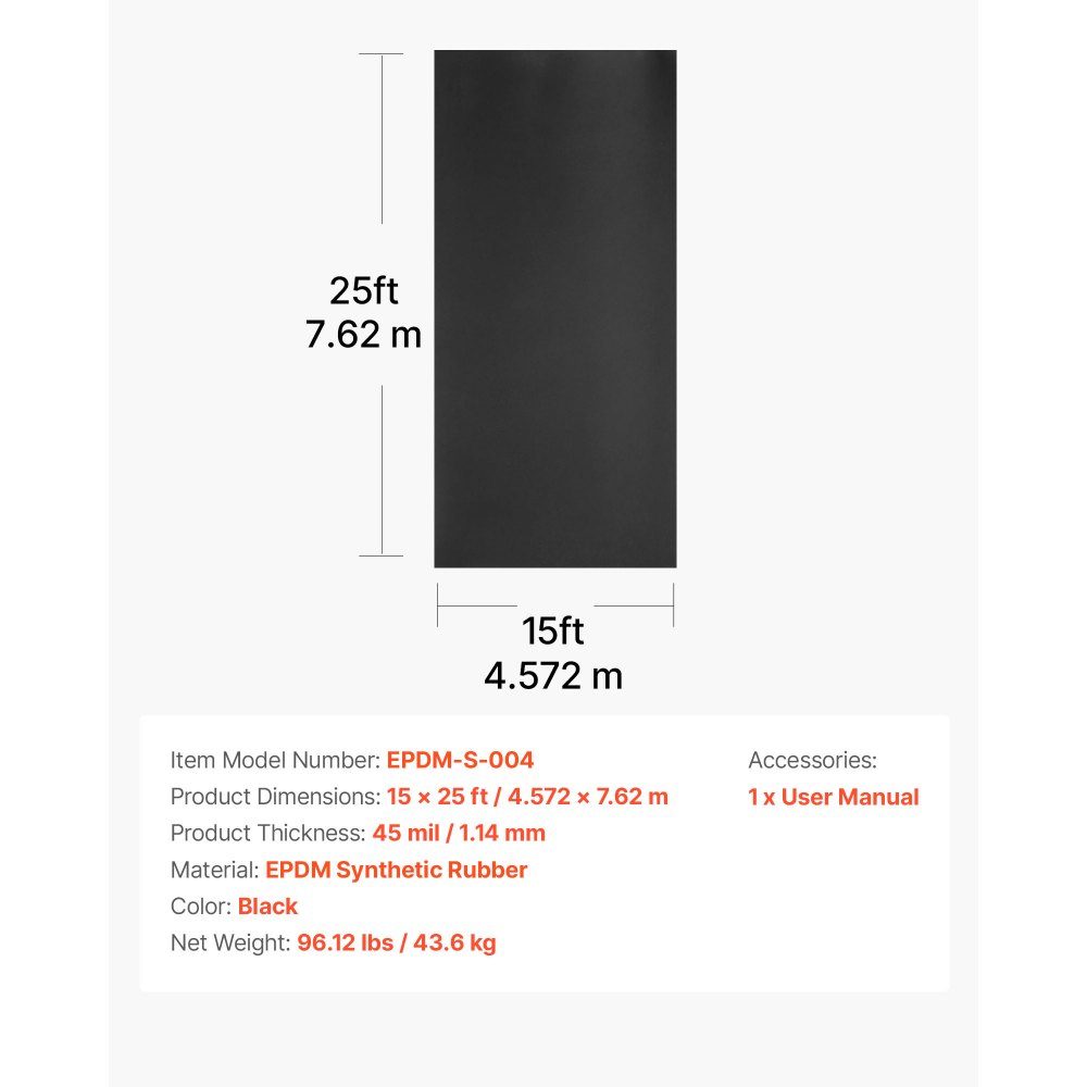 Roofing membrane 4.572 x 7.62 m, roofing membrane 1.14 mm EPDM film, carport sealing, durable & weather-resistant, roof sealing, roof underlayment for motorhomes, roofs, ponds