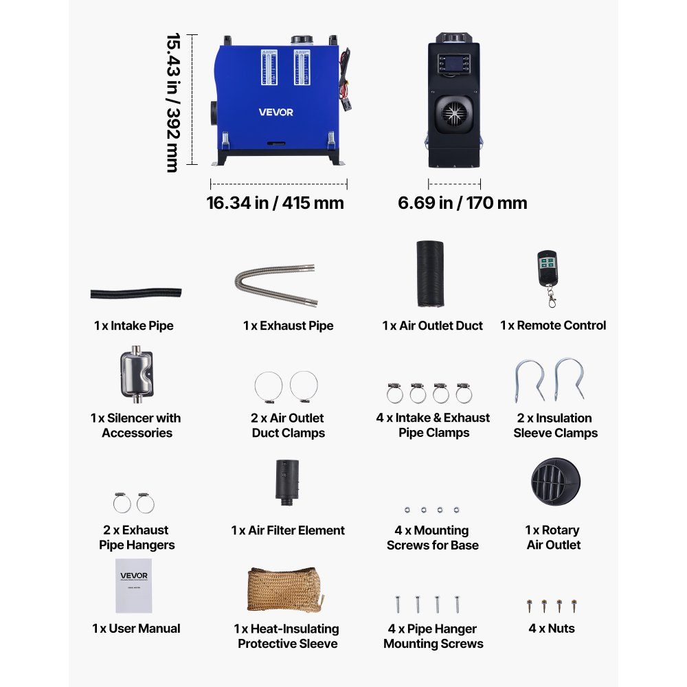 Dieselheizung, Luftheizung, 12–24 V, 5–8 kW, tragbare Standheizung mit Fernbedienung und LCD-Bildschirm, geräuscharm, 5 l Kraftstofftank für LKW, Wohnmobil, SUV, Wohnmobil