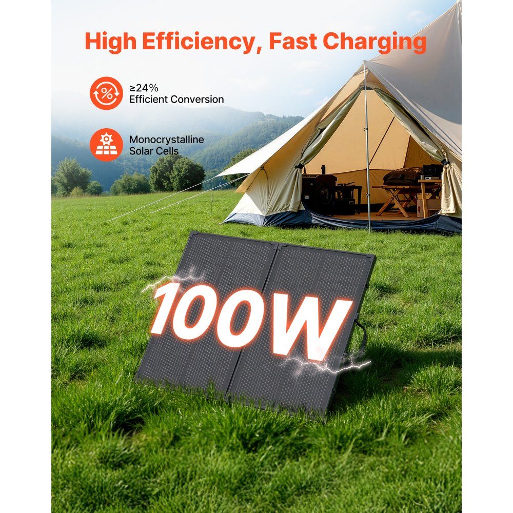 Panneau solaire pliable 100 W 16BB Type N Panneau solaire monocristallin portable avec cadre 24 % d'efficacité Chargeur IP67 avec contrôleur PWM 30 A et sortie MC4 pour camping randonnée