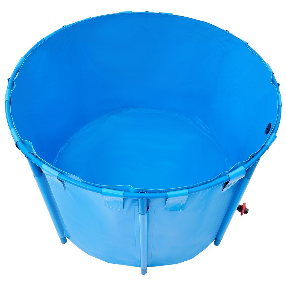 Étang à poissons en PVC d'une capacité de 1 700 L pliable pour aquarium rond avec cadre robuste et valve de vidange pour l'élevage de poissons rouges Koi (bleu)