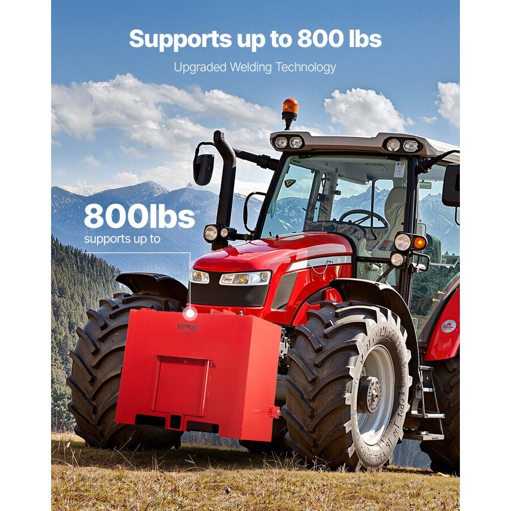 Trailer hitch ballast, 3-point tractor ballast box category 1 with a load capacity of 363 kg, for 5.6 cm trailer hitch, steel large capacity loader attachment with sliding door, red