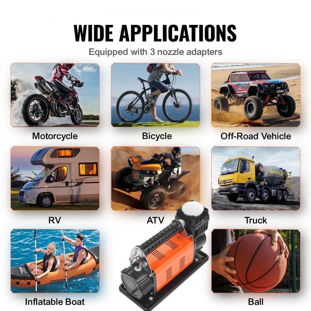 Tragbarer 12-V-Reifenfüller, 7,06 CFM Hochleistungs-Luftkompressor, 150 PSI Off-Road-Luftpumpe mit Adaptern für Auto, SUV, Wohnmobil, LKW – inklusive 6,5-Fuß-Netzkabel, 26-Fuß-Luftschlauch mit Manometer, Tragetasche