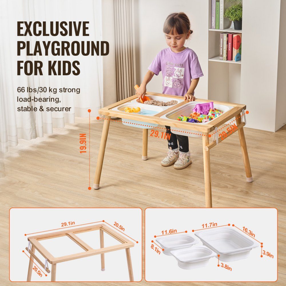 Sensory Table, Kids Activity Table with 3 Foldable Storage Bins and Paper Roll Holder, Sand and Water Table, Wooden Sensory Drawing Table, Gifts for Kids