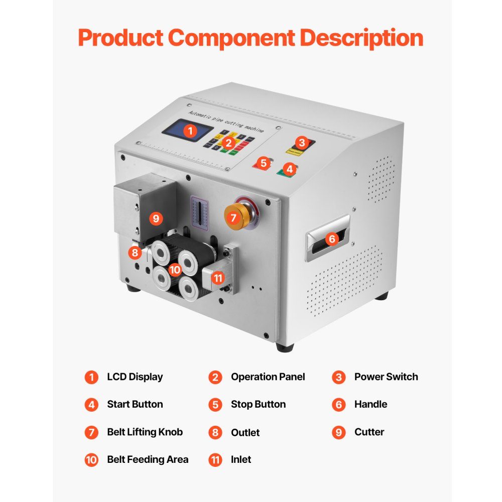 Automatic shrink tube cutter, pipe cutting machine with LCD display, 1-20mm cutting diameter, 0.1-99999.9mm cutting length for PVC-PE pipes, silicone pipes, soft water pipes