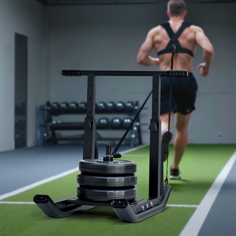 Weight sled power sled strength training sled to improve speed during sports exercises, fitness device with adjustable handle, for 25/51 mm weight plates