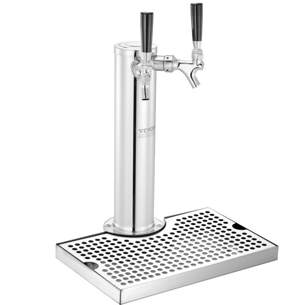 Kit de tour Kegerator, kit de conversion de bière avec 2 robinets, distributeur de tour de bière en acier inoxydable avec régulateur W21.8 à double jauge et coupleur de fût système S, plateau d'égouttage de bière pour fête à la maison