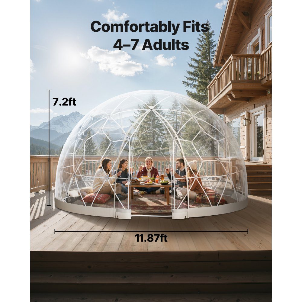 Dôme de jardin 12x7 pieds tente à bulles transparente 4-7 personnes serre à dôme géodésique avec fenêtre tente en PVC pour jardin patio camping fête mariage